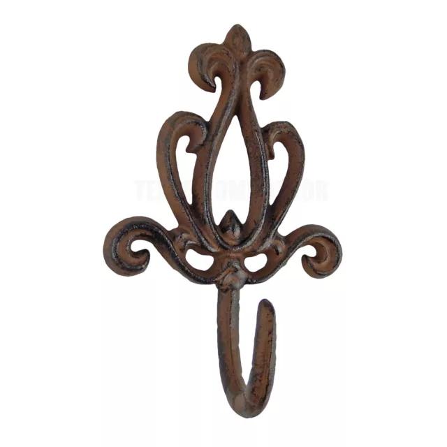 Fleur De Lis Victorian Wall Hook Cast Iron Key Towel Coat Hanger Rustic Brown