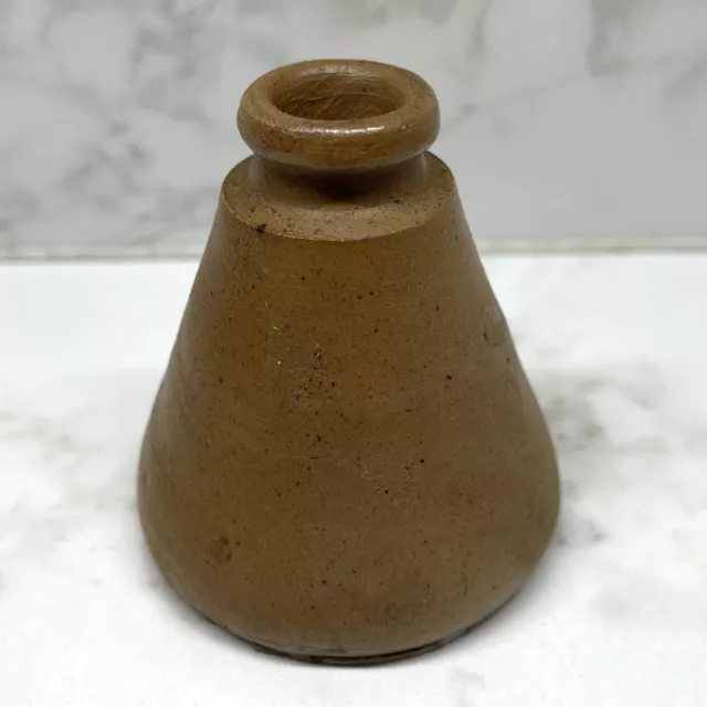 19th Century Antique Primitive Wheel Thrown Stoneware Cone Shaped Inkwell
