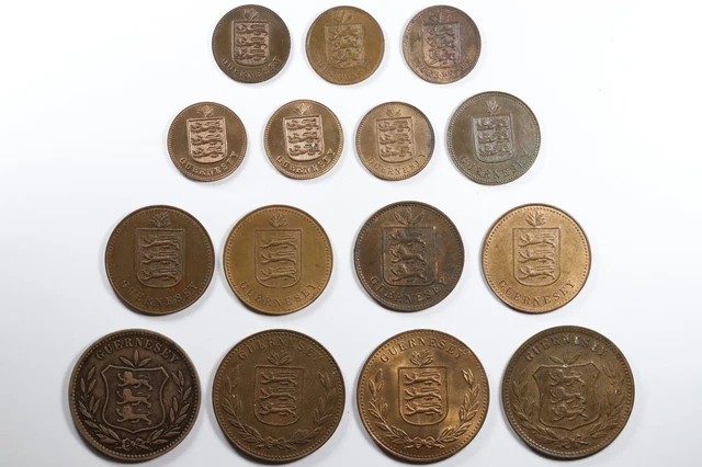 Lot of 15 Guernsey Copper Doubles Coins