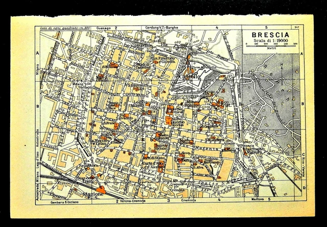 1939 MAPPA TOPOGRAFICA Citta di BRESCIA Dintorni.SCALA 1:19.000 ...