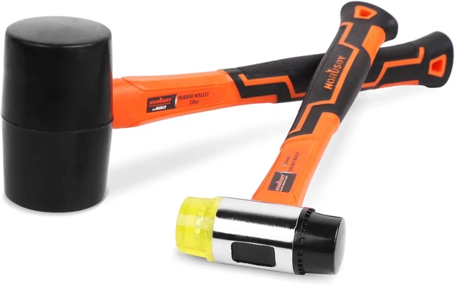 HORUSDY 2-Piece Rubber Mallet, 16Oz Rubber Mallet Hammer and 35Mm Double-Faced S