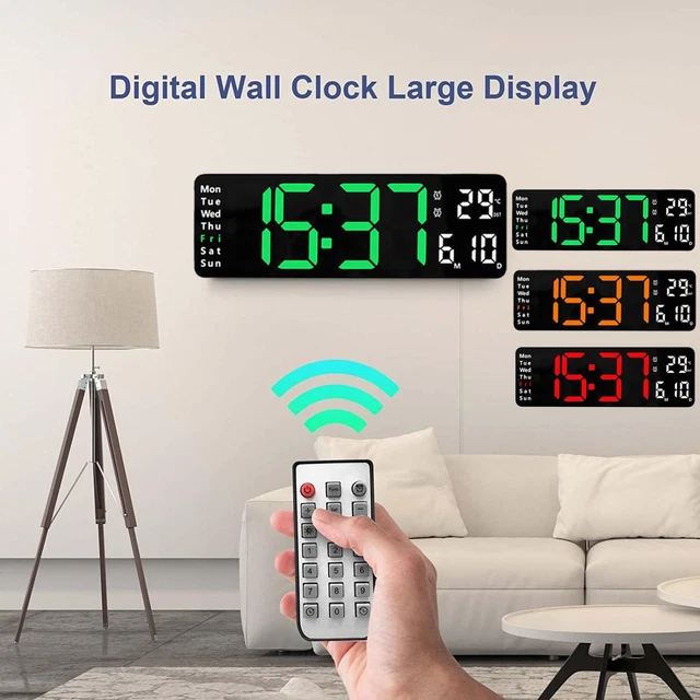 DIGITAL LED WALL Clock Desk Alarm Calendar Temperature Humidity Date ...