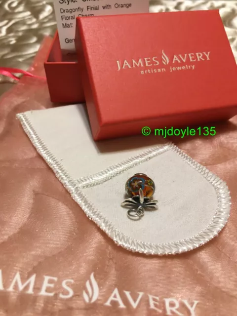 James Avery Dragonfly Finial with Orange Floral Charm Glass NWT RETIRED L@@K