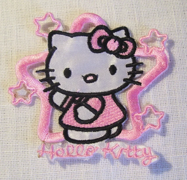 Patch Brodé Thermocollant Chat Kitty - Tissu éponge, 8 X 8 Cm, Neuf, Origine France