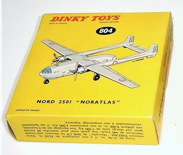 Dinky Toys 804 Noratlas Nord 2501 – Avion Militaire Zamak, échelle 1:190, Boîte Reproduction