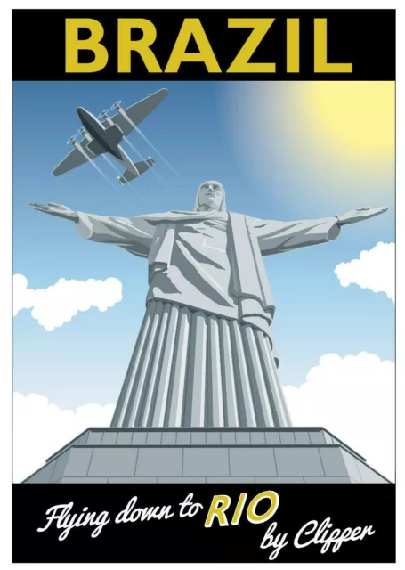 Rio de Janeiro, Brazil, Christ the Redeemer, Travel Poster, Clipper, A4 A3 A2