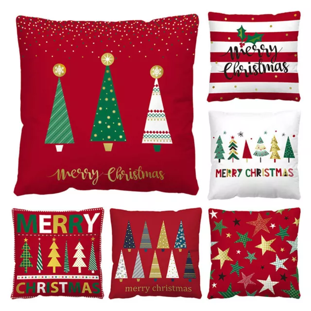 Christmas Home Linen Cushion Cover New Year Sofa Pillowcase Waist Pillow Cover