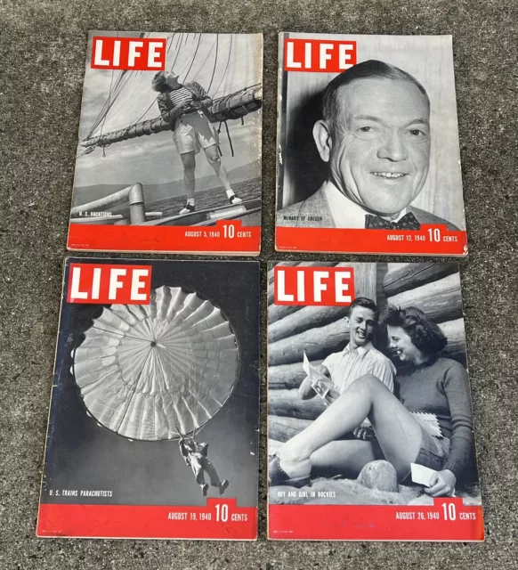 Life Magazine 1940 Full Month August Lot Complete 5 12 19 26 Ww2 Ww Ii Look Wow!