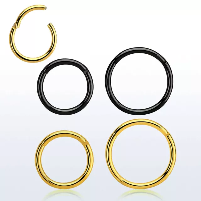 1 Gold Black Plated Steel Hinged Segment Hoop Ring Nose Ear 14g 16g 18 20g  #SGT