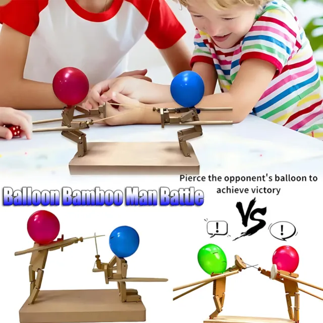 Handmade Wooden Fencing Puppets,Balloon Bamboo Man Battle Game for 2  Players, Whack a Balloon Party