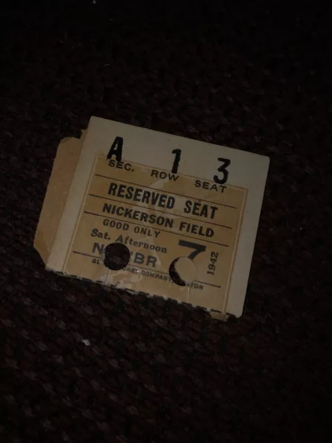 Very Rare Ticket Stub Nickerson Field Boston November 7,1942