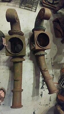 Antique Pair Ornate Cast Iron Street Light Arm Finial Industrial Lighting RARE!