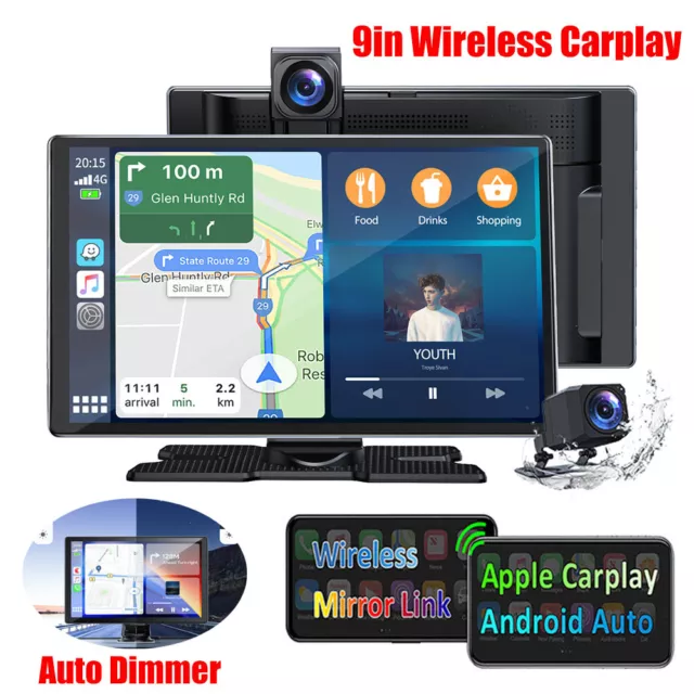 9" Tragbarer Autoradio 2.5K Dash Cam Apple CarPlay Android Auto +1080P Kamera