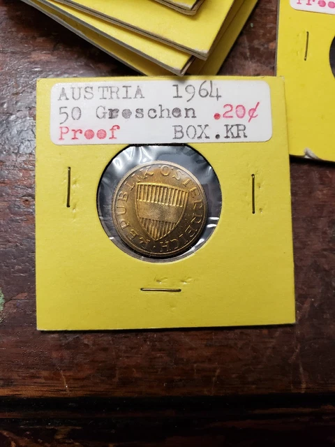 Unc Proof Toned 1964 Austria 50 Groschen Inside Vintage 2X2 World Foreign Coins 2