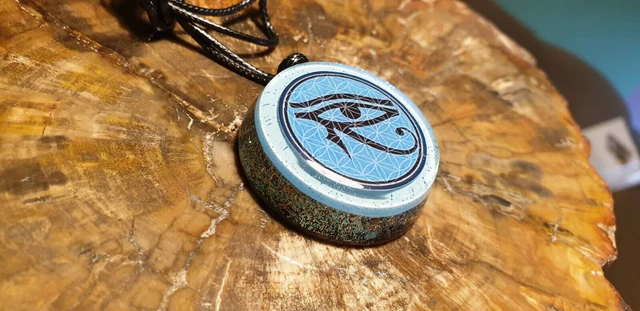 Egyptian EYE OF HORUS inside Flower of life Orgone pendant - Sacred geometry