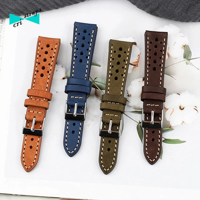 Cinturino In Vera Pelle Per Orologio &ndash; Colori Verde, Nero, Marrone &ndash; Misure 18-22 Mm