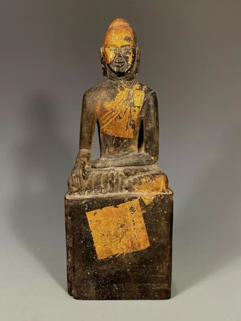 Fine Rare Burma Burmese Carved Gilt Wood Figure Seated Buddha ca. 19th century