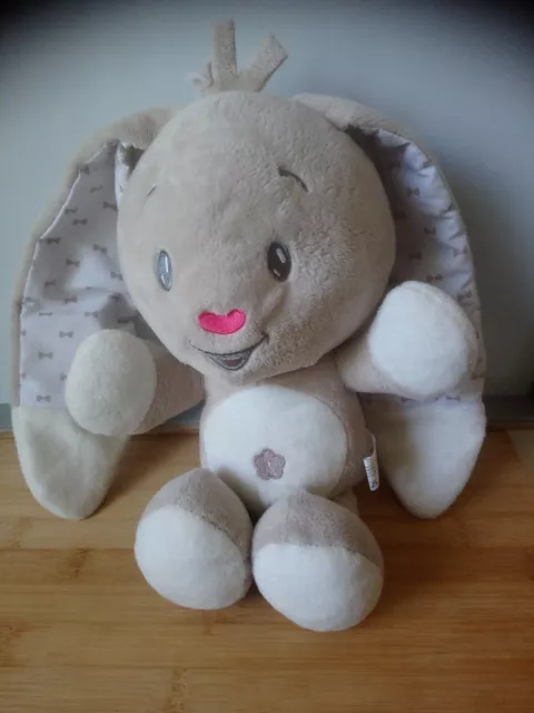 Doudou peluche lapin beige blanc fleur 30 cm Auchan état neuf