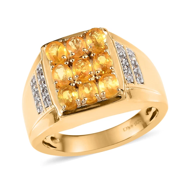 925 Silver Natural Yellow Sapphire White Zircon Ring Gift for Men Size 14 Ct 2.5