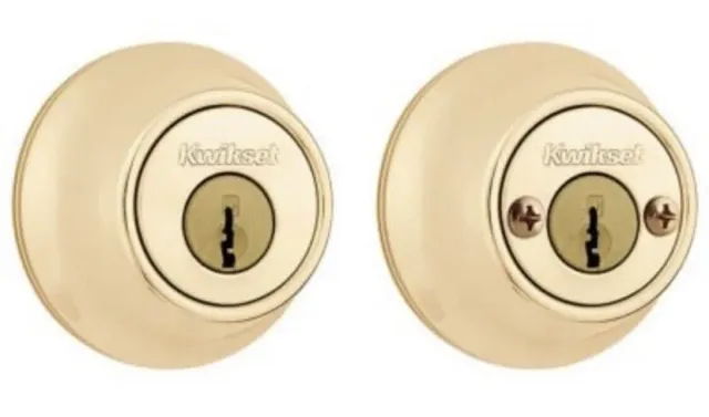 KWIKSET  Double Cylinder Deadbolt Lock, Polished Brass with Microban, 48409