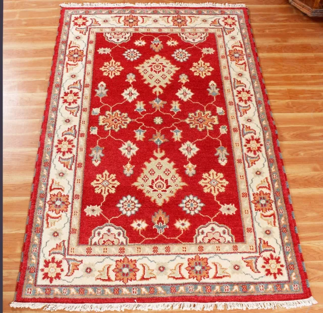 Oushak Semi-Antique Wool Zone Hand Knotted Turkish Oriental Carpet Red 4x6ft 2