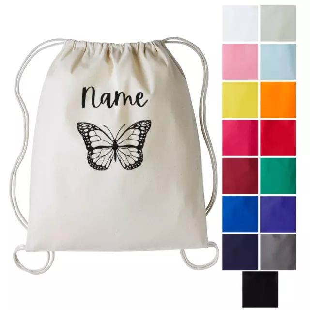 Personalised Butterfly PE Bag Any Name Kids Drawstring Gymsac Swimming Sport