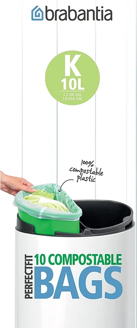 Brabantia 364983 Fodera cassetto compostabile rifiuti alimentari, 10 L x10, codice K,