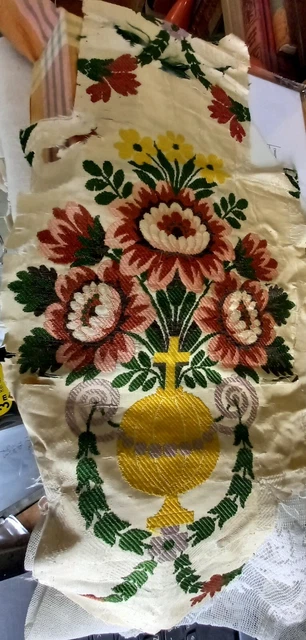 COLLECTIONNEUR Ancien BRODERIE SOIE bouquet de fleurs 19ème