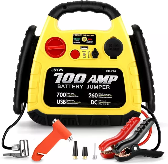 Arranque Batería Coche 750a 12v Compresor de Aire Inverter Puerto USB Luz LED