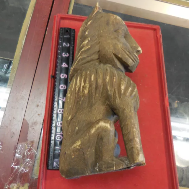 Vintage Old Light Weight 12" Wooden Hand Carved Lion Statue