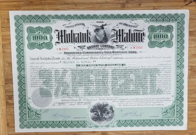 Stock Certificate Mahawk And Malone Railway Company