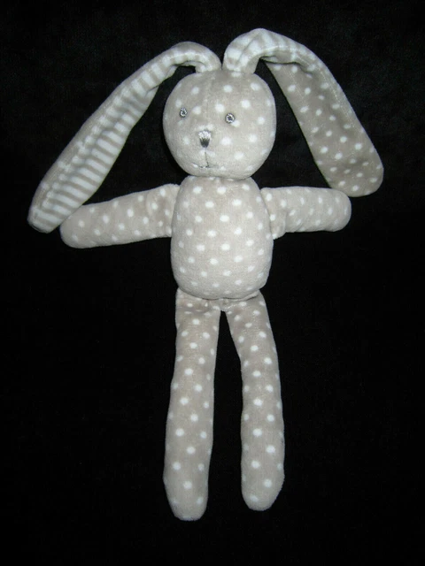 Doudou Peluche lapin gris taupe blanc à pois Cades 29 cm