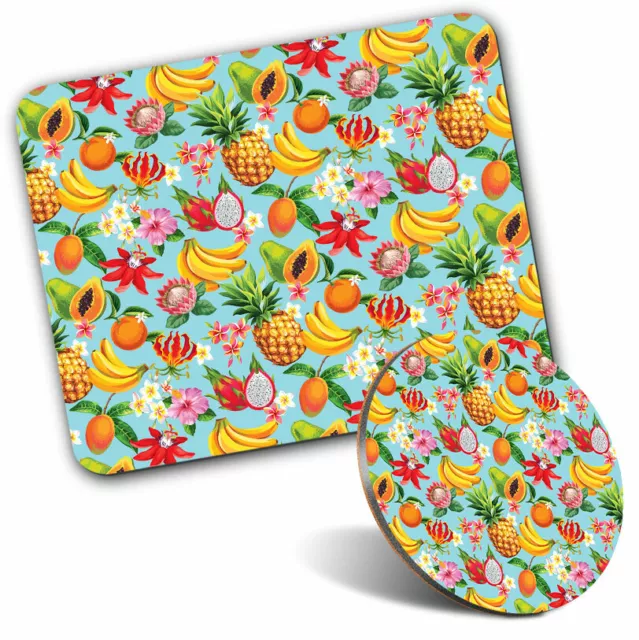 Mouse Mat & Coaster Set - Fresh Caribbean Fruit Tropical Print  #16071