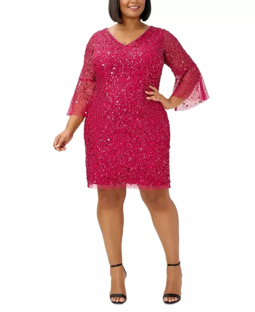 Adrianna Papell Women's Beaded Cocktail Dress Pink Size 14