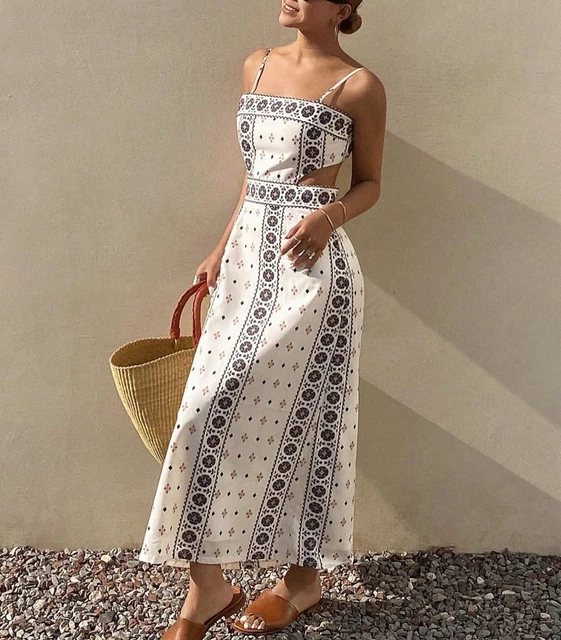 BNWT LINEN BLEND ZARA Black & Cream Floral Cut Out Midi Dress L 14 Bloggers  fave 17.99 - PicClick UK