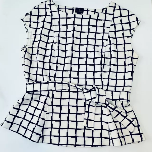 Worthington Womens Peplum Sleeveless Top Size Large Black & White Square Pattern