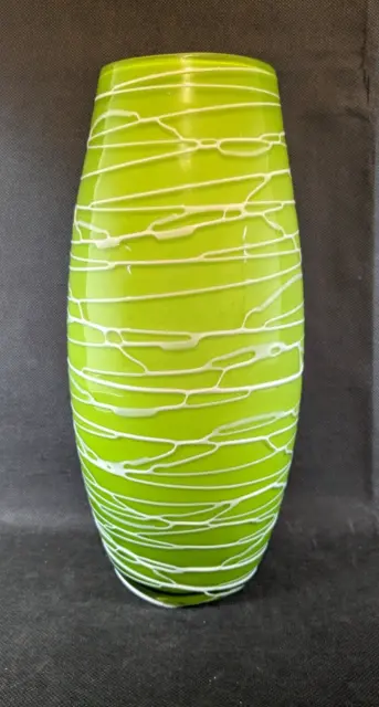 Lime Green Hand Blown Glass Vase with White Swirl, Large- height 27.5cm