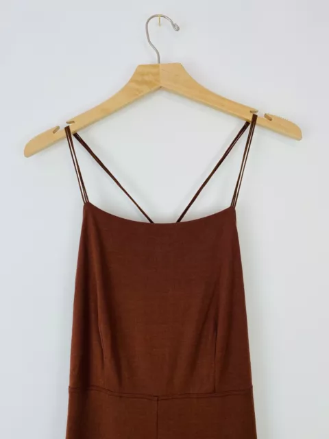 La Perla Vintage Jumpsuit 12 UK Brown Stretch Cage Style Thin Strap Wide Leg 2