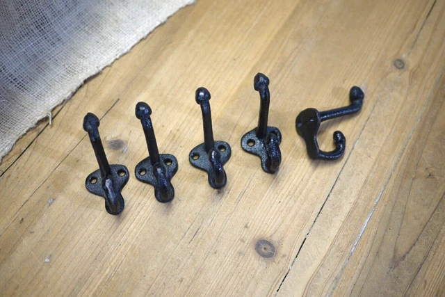 5 Cast Iron Black School Style Coat Hooks Hat Hook Rack Hall Tree Hardware