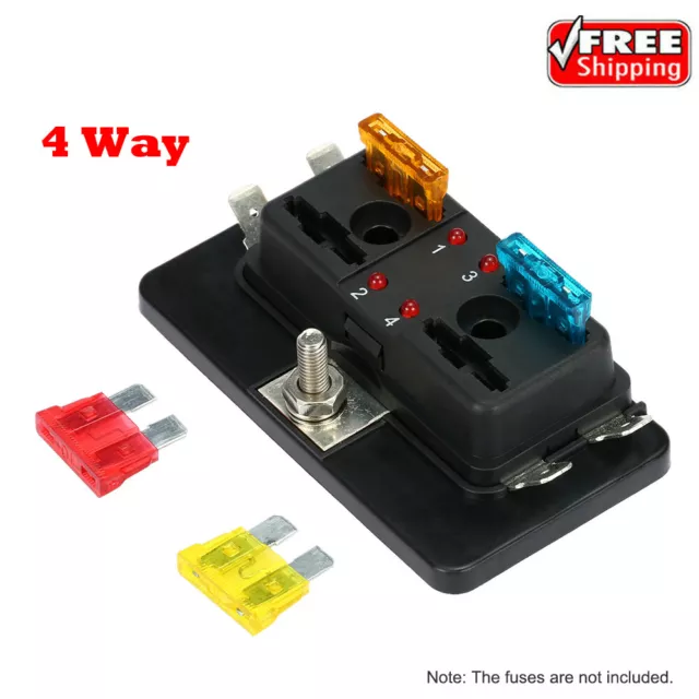 12V / 24V 4 Way Led Light Blade Fuse Box Holder 1 Single Power Input In Bus Bar