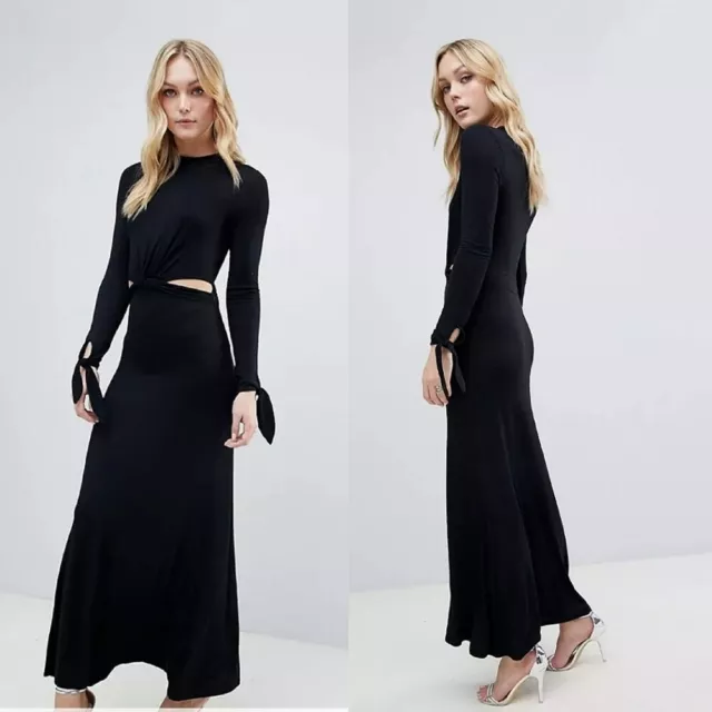 ASOS DESIGN Long Sleeves Cutout Black Maxi Dress Size 12 Tall NWT