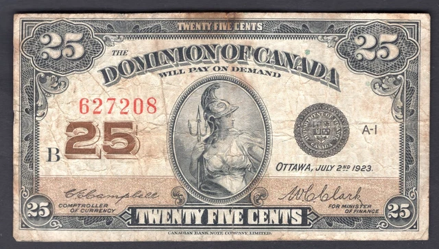 Canada, 25 Cents, 1923 (WPM 11c), B 627208. NF.          DY12498