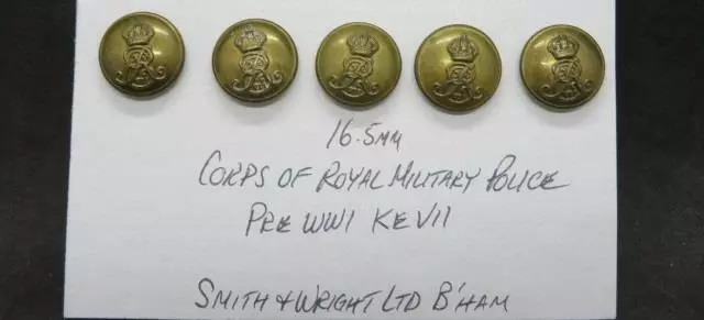 Corps of Royal Military Police Group of 5 Pre-WWI Smith & Wright Brass Buttons