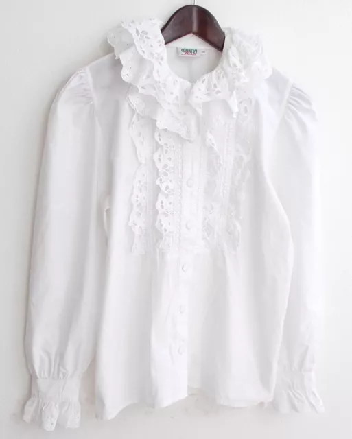 Camicia tradizionale da donna bianca con fodera in pizzo taglia 38 di Country Line