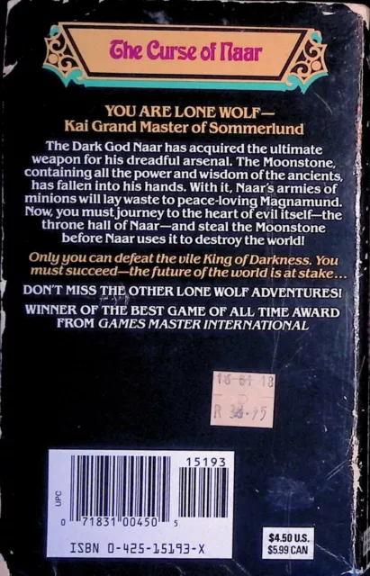 Joe Dever - Lone Wolf 20 - The Curse of Naar -  US Edition - B-/B/B 2