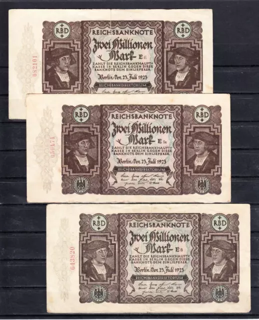 2 Millionen Mark v. 23.7.1923 (Ro. 89), kleines Lot mit 3 Scheinen