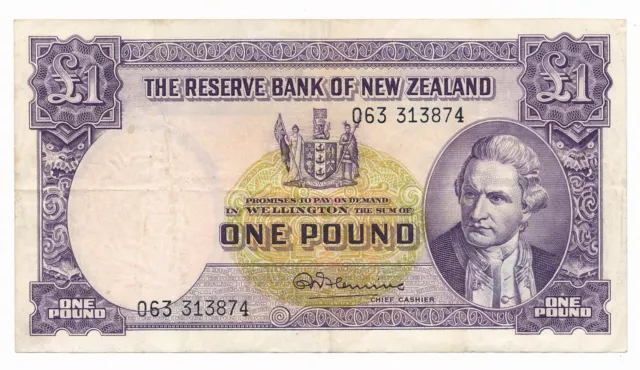 New Zealand NZ One Pound Fleming without security thread P.159c Crisp VF Note