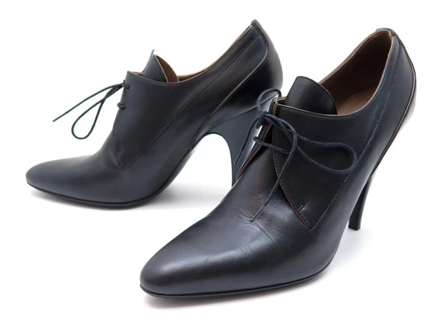 Neuf Chaussures Hermes 39.5 Bottines Basses A Talons Cuir Noir +Boite Boots 920€