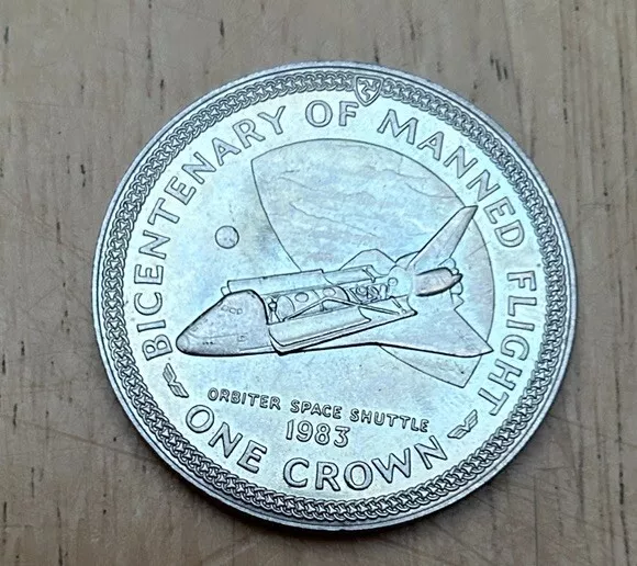 1983 eine Kronmünze, ISLE OF MAN, zweihundertjähriger bemannter Flug