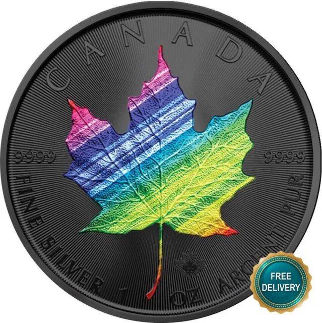Maple Leaf Ahornblatt Rainbow 2022 Silver Black Ruthenium Canada Kanada ONLY 250